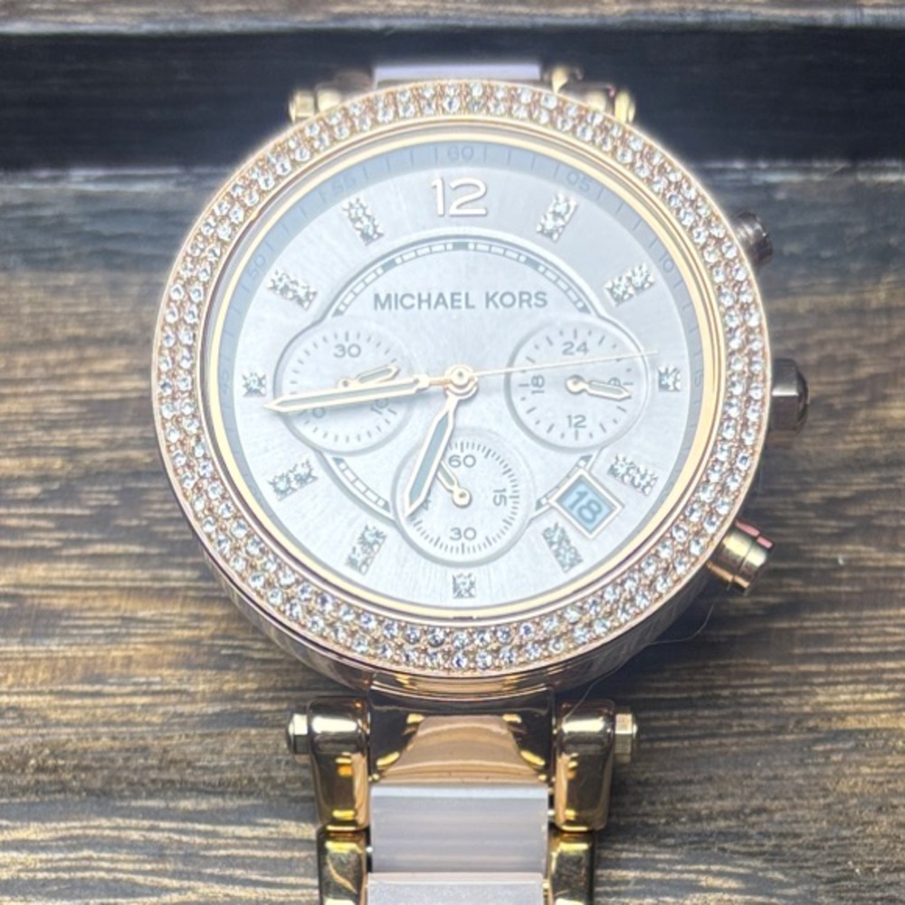 Michael Kors Rose Gold Watch with Pale Pink Ceramic Links